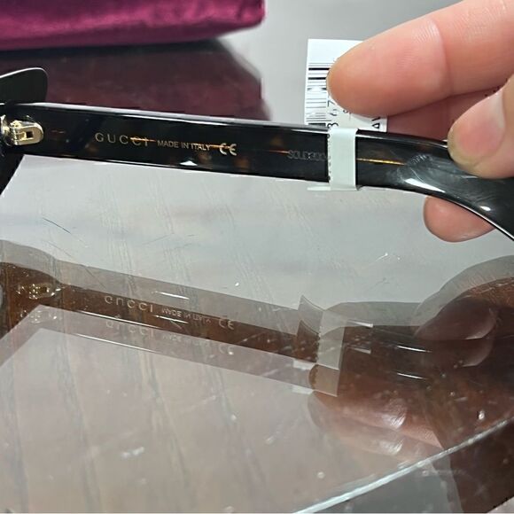 GUCCI Strassed 56MM Embellished Asymmetrical Cat Eye Sunglasses in Havana color main image 14